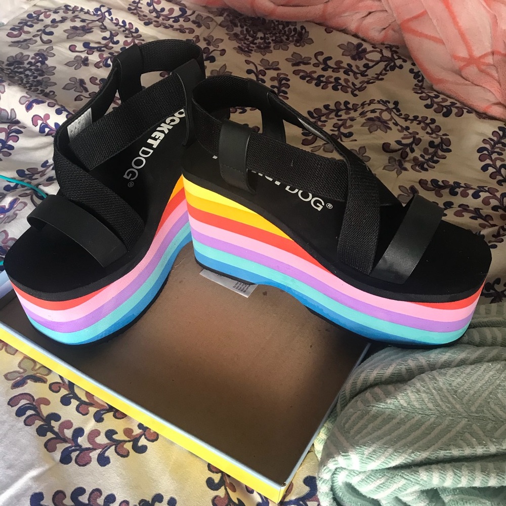 Dolls Kill Rocket Dog rainbow platform sandals